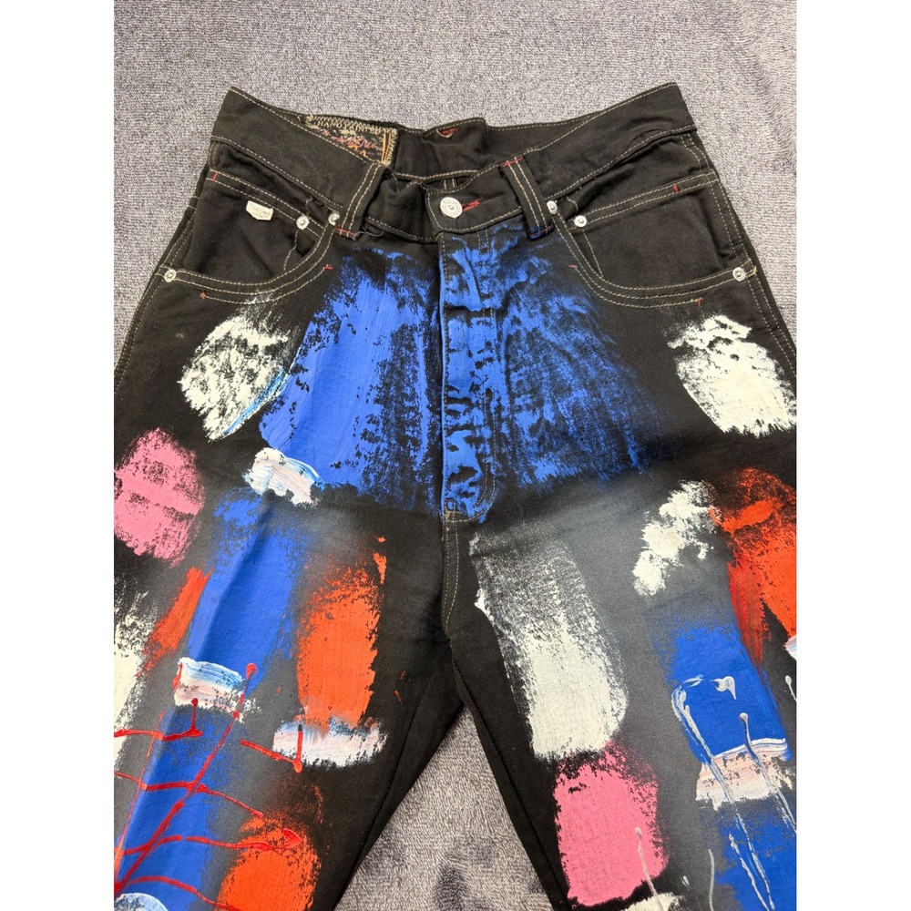 DTEK Jeans New York Mens 32x32 Hand Painted Black Denim Straight Leg Multi Color